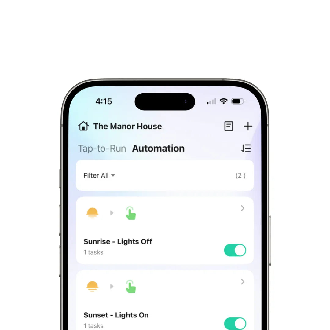 App Screen Showing Sunrise and Sunset Smart Home Automations