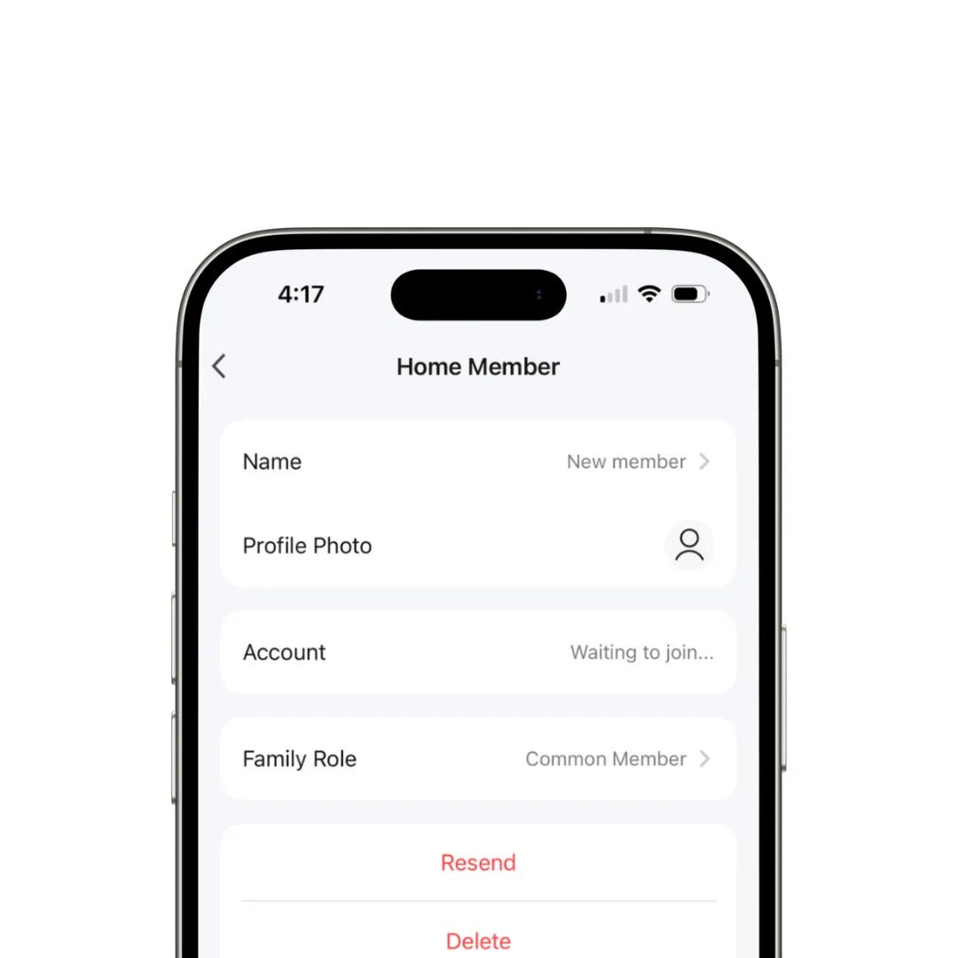 App Screen Showing New Member Invite to Smart Home