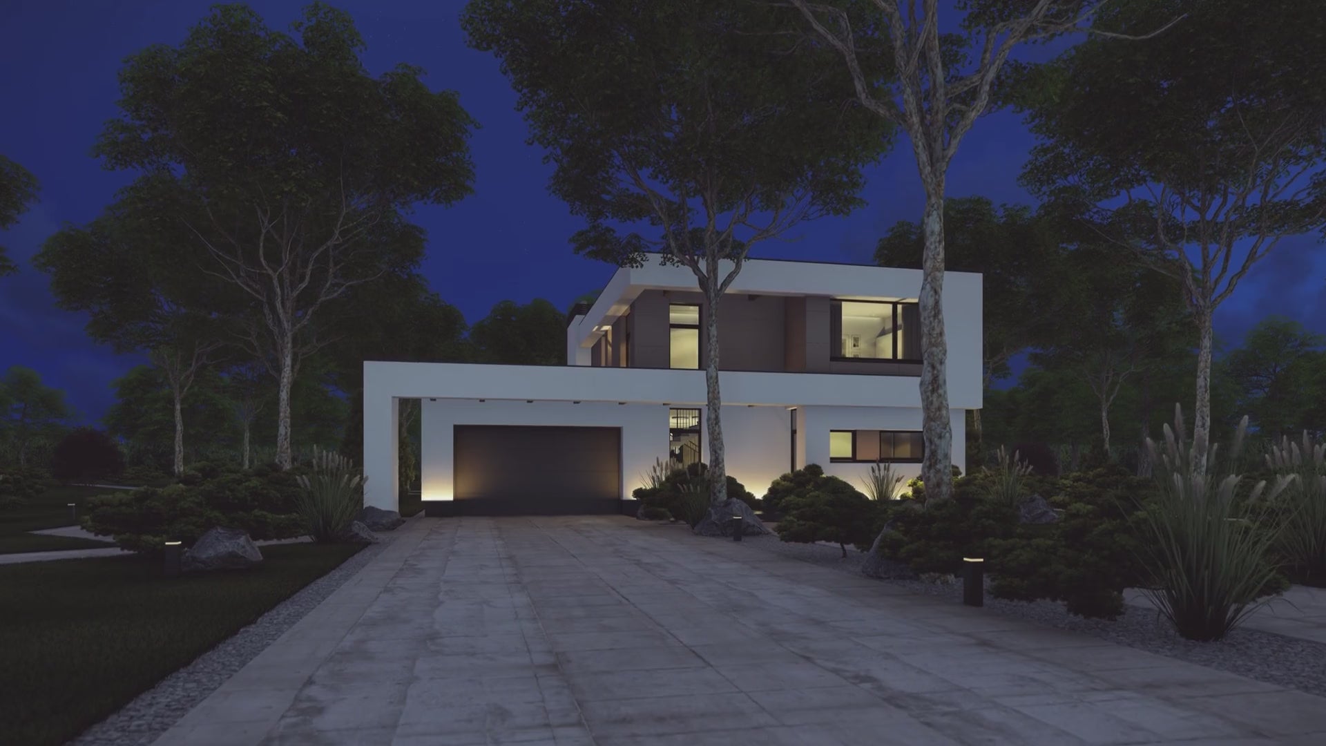 Load video: Modern Home Outdoor Lights Turning On Automatically On Sunset