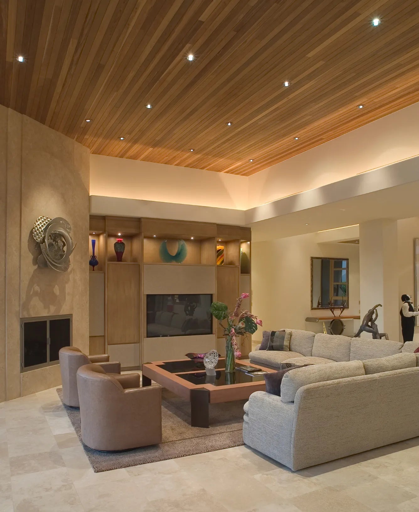 Modern Living Room With Ceiling Lights On
