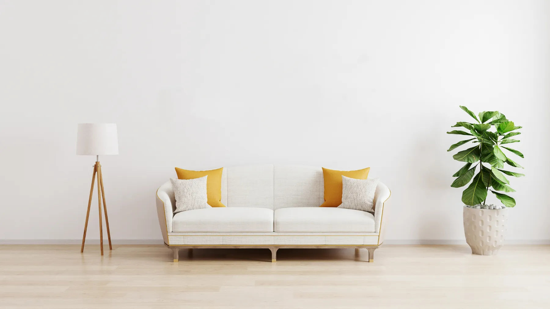 Modern and Simple Living Room With Lamp, Couch, and Plant